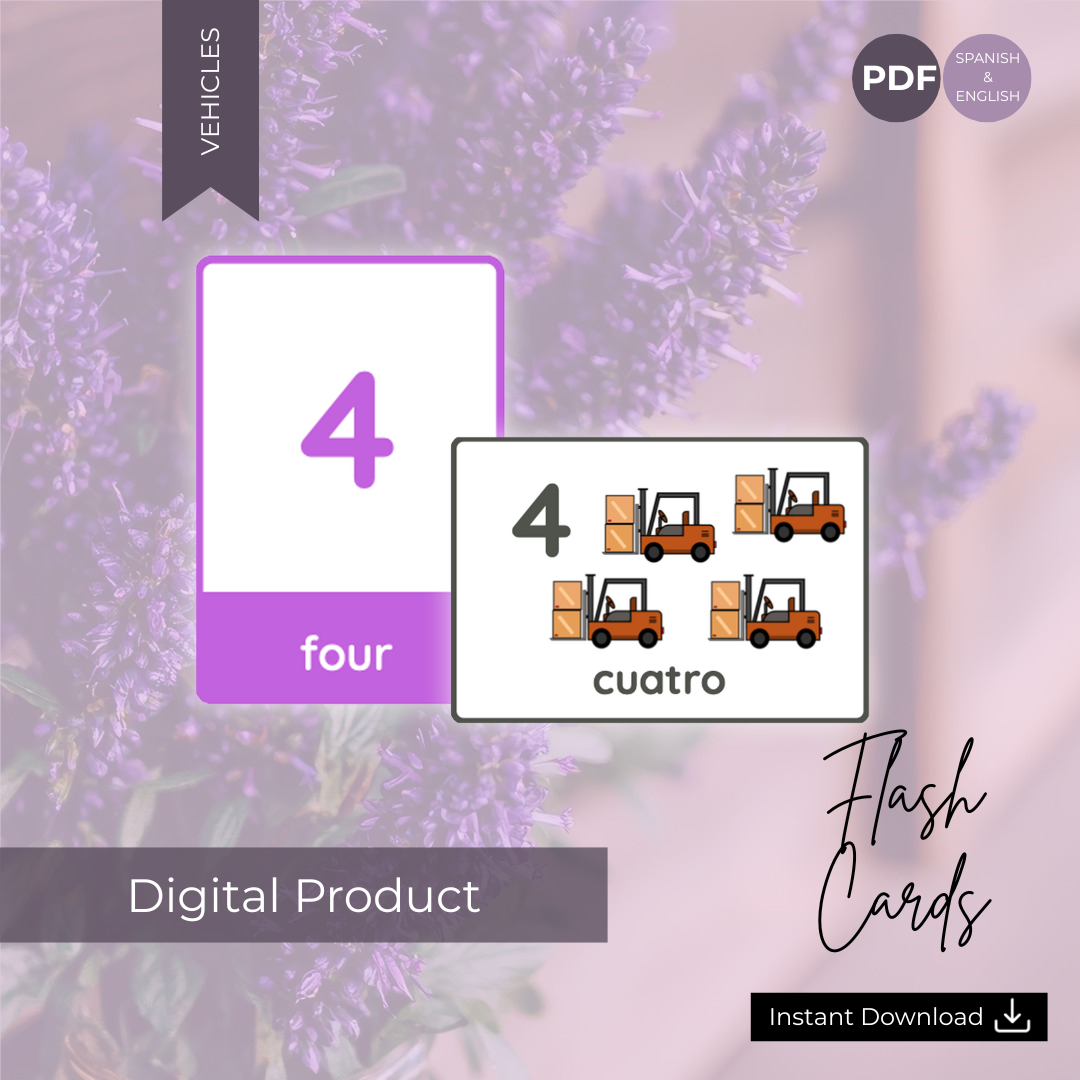 Numbers 1-10 Vehicle Flashcards English and Spanish