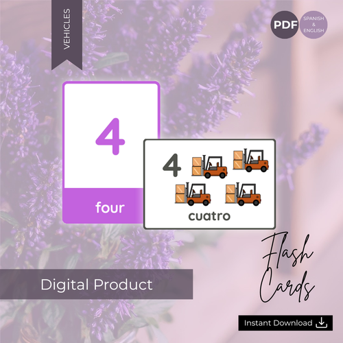 Numbers 1-10 Vehicle Flashcards English and Spanish