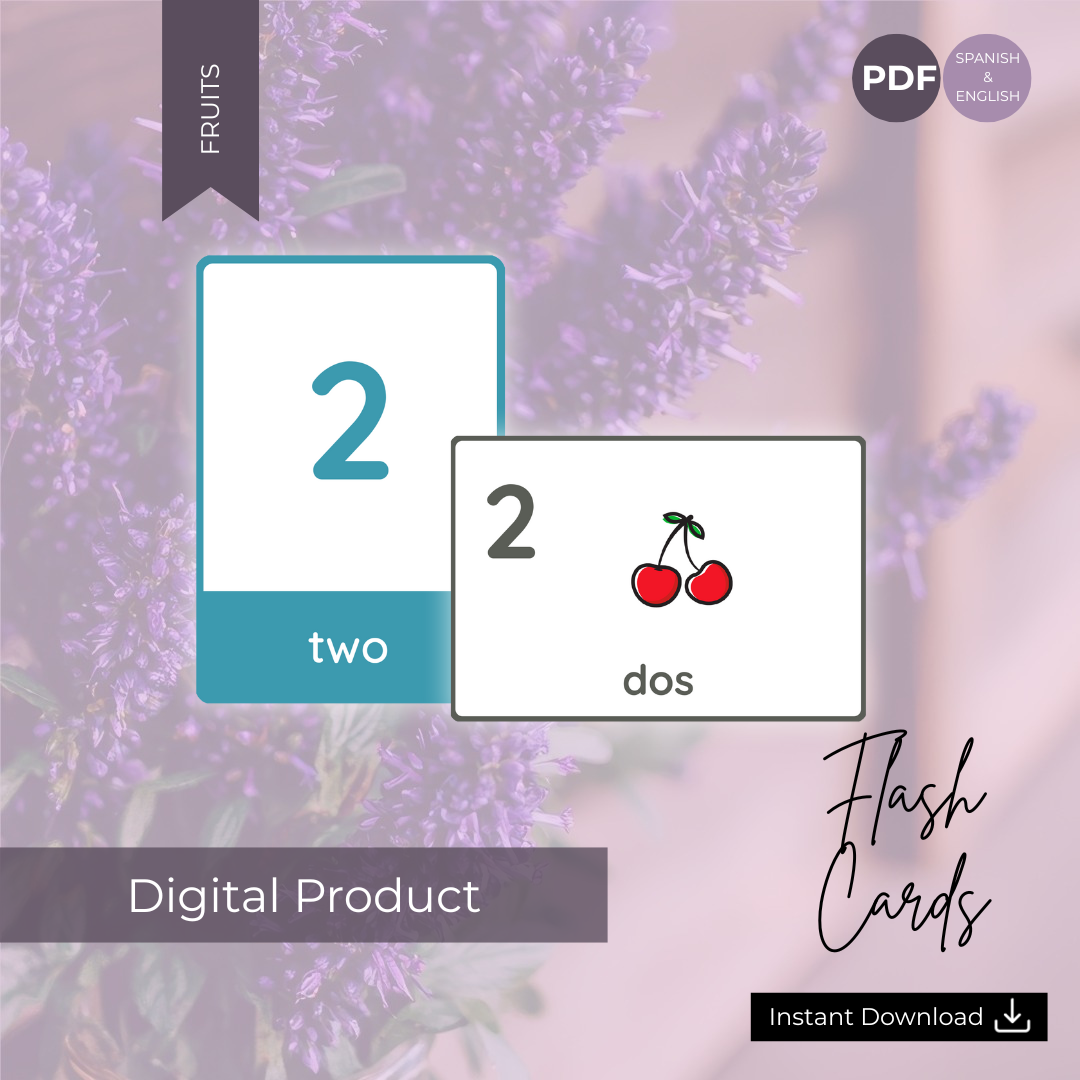 Numbers 1-10 Fruit Flashcards English and Spanish