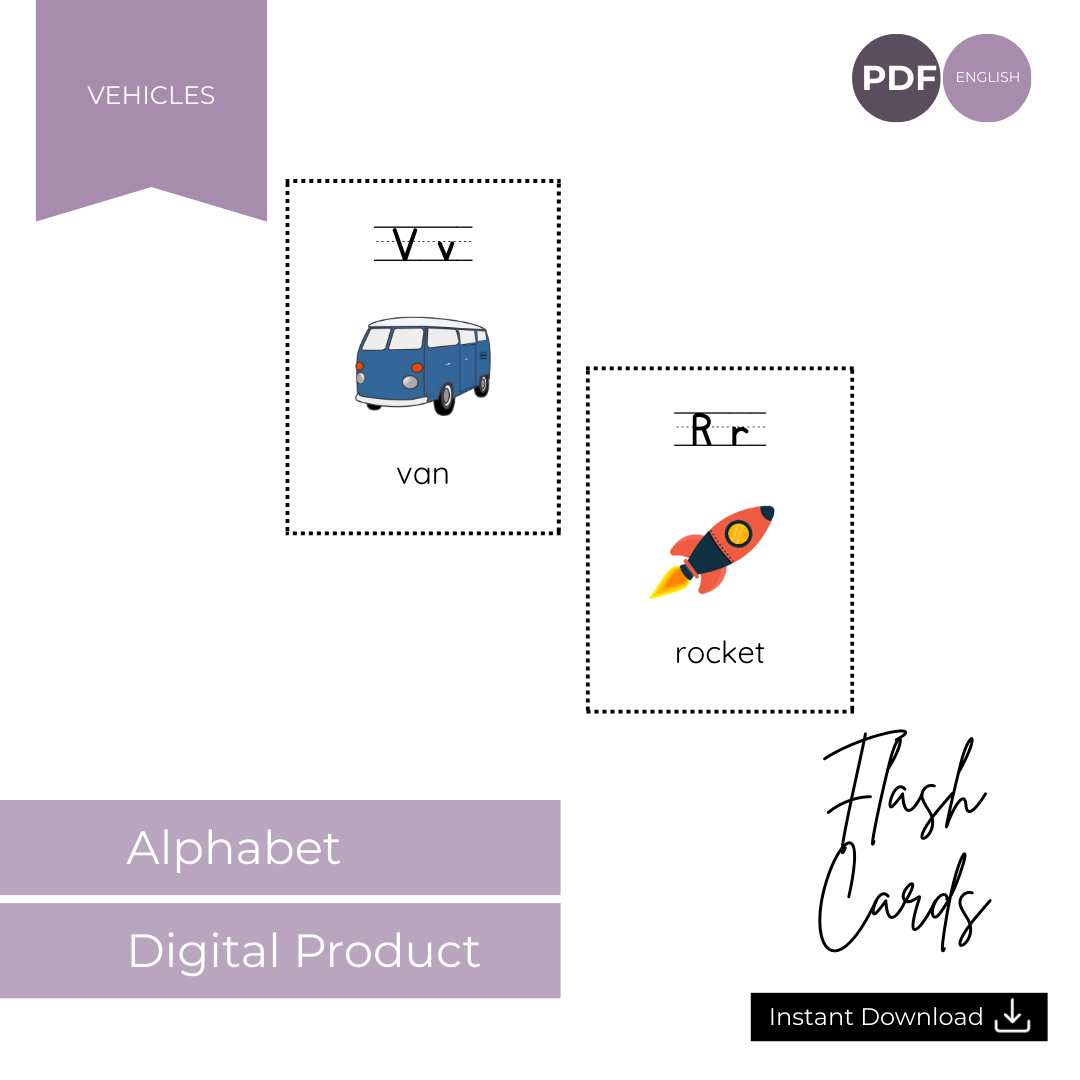 Vehicle Alphabet Flashcards English ABC