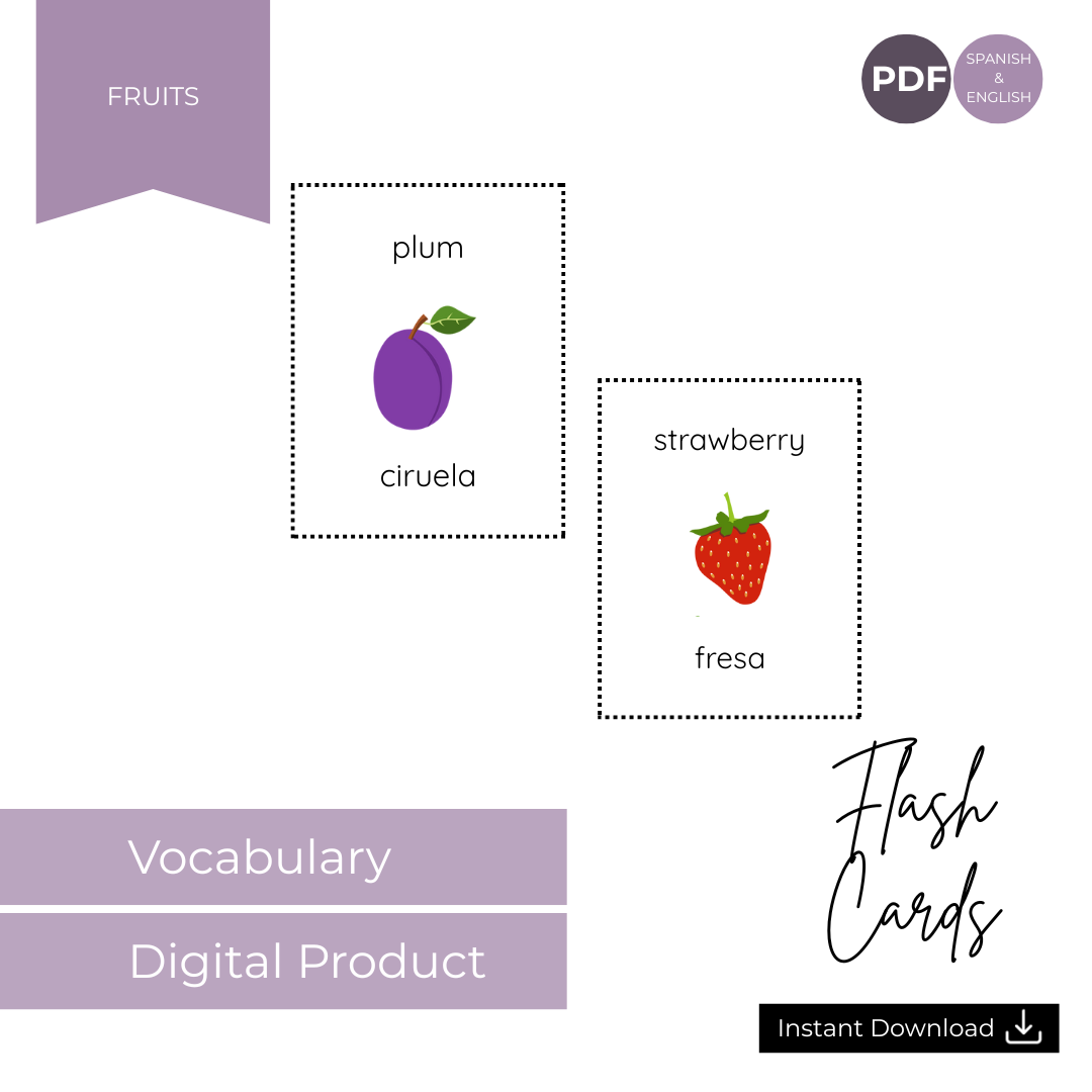 Fruit Flashcards English and Spanish