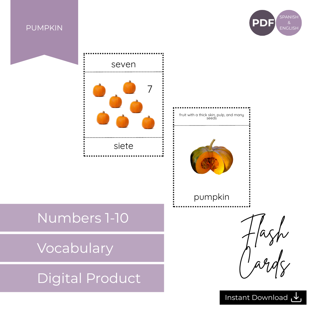 Pumpkin Flashcards English and Spanish Numbers 1-10